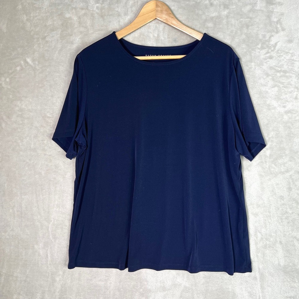 Susan Graver Essentials Liquid Knit 1X Navy Blue Tunic Top Classic Stretch‎